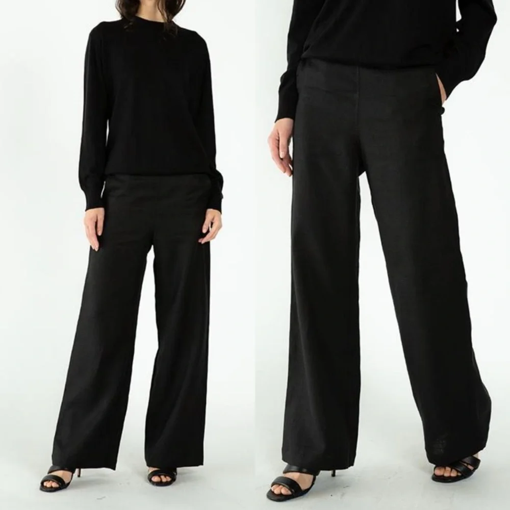 Neu Nomads Cara Palazzo Pants Cotton High Rise Wide Leg Pull On Trouser Black